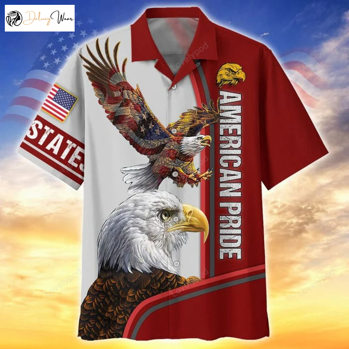 Eagle American Pride Hawaiian Shirts: 4th of July Short Sleeve Patriotic Hawaii Shirt for Men & Women