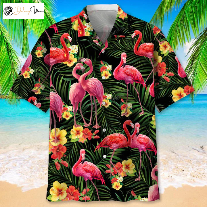 Flamingo Nature Tropical Hawaiian Shirt – Men s Short Sleeve Beachwear for Summer Vacations