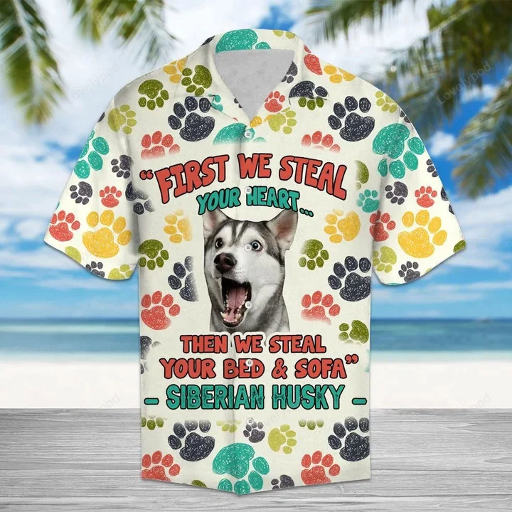 Captivating Siberian Husky Steal Your Heart Hawaiian Shirt: Funny Pattern Bed Thief