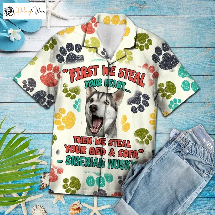 Captivating Siberian Husky Steal Your Heart Hawaiian Shirt: Funny Pattern Bed Thief