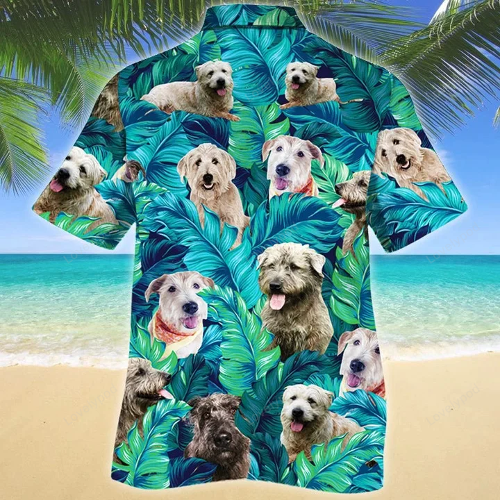Glen Of Imaal Terrier Dog Lovers Hawaiian Shirt: Blue & Green Leaf Pattern