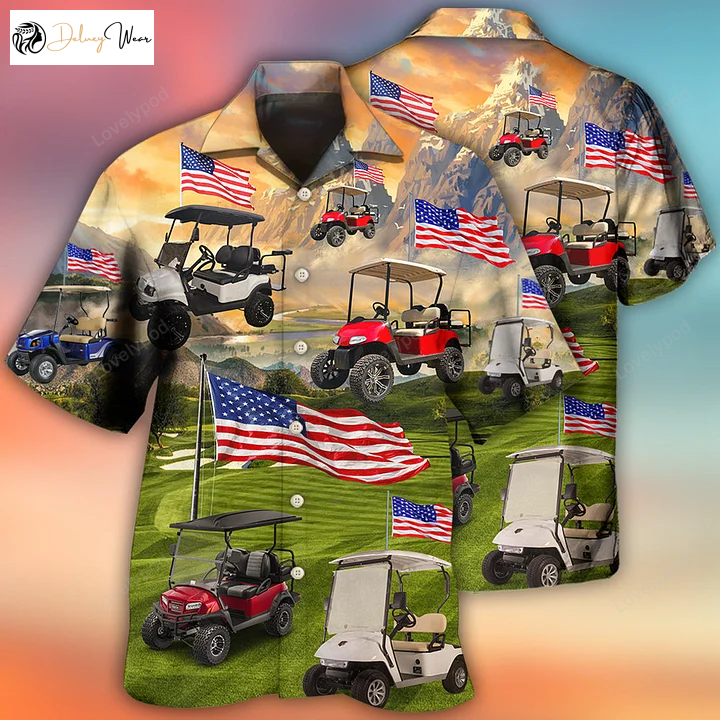 Summer Golf Aloha Hawaiian Shirt Gift for Men Dad Fathers: USA Flag Independence Day Attire for Men & Women