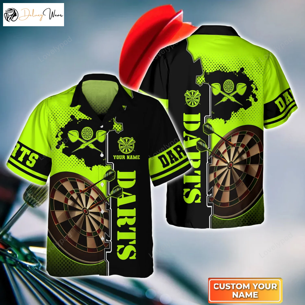 Dart Lover Gift: Personalized Green Dartboard 3D Hawaiian Shirt for Darts Team – Perfect Dart Shirt & Gift