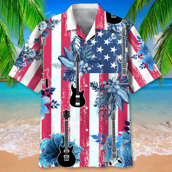 Guitar USA Flag Nature Hawaiian Shirt – Perfect Gift for Guitarists