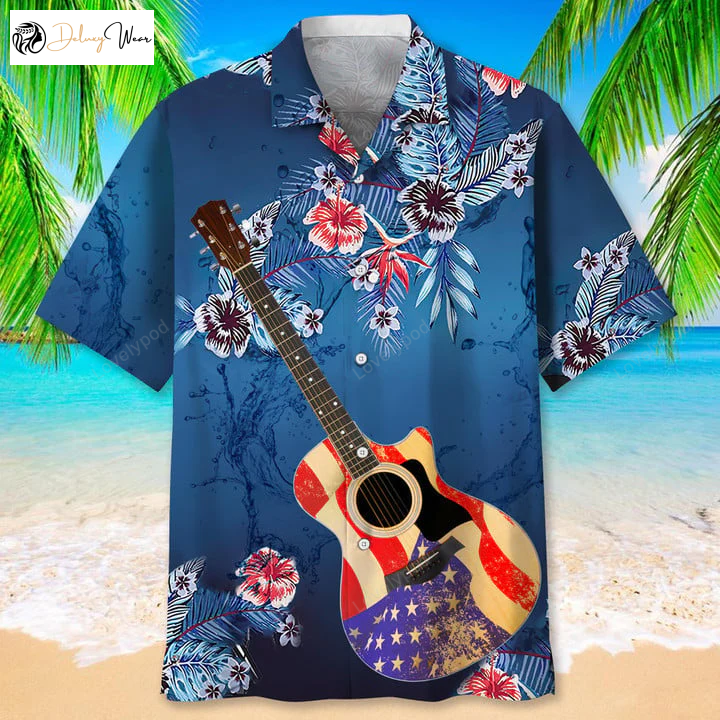 Guitar USA Flag Nature Hawaiian Shirt – Perfect Gift for Guitarists
