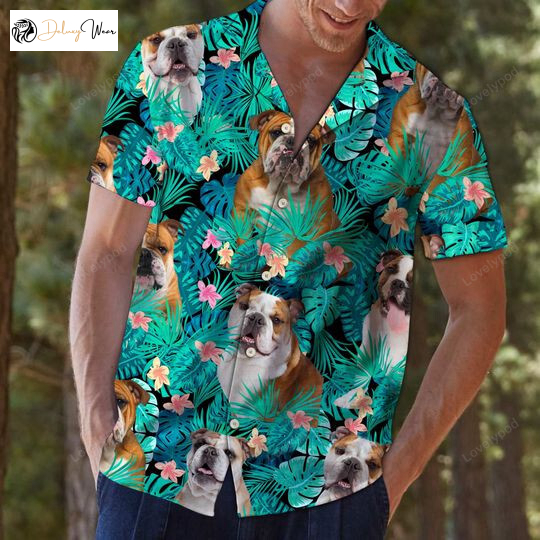 Bulldog Hawaiian Aloha Shirt: Tropical Short Sleeve Hawaii Shirt