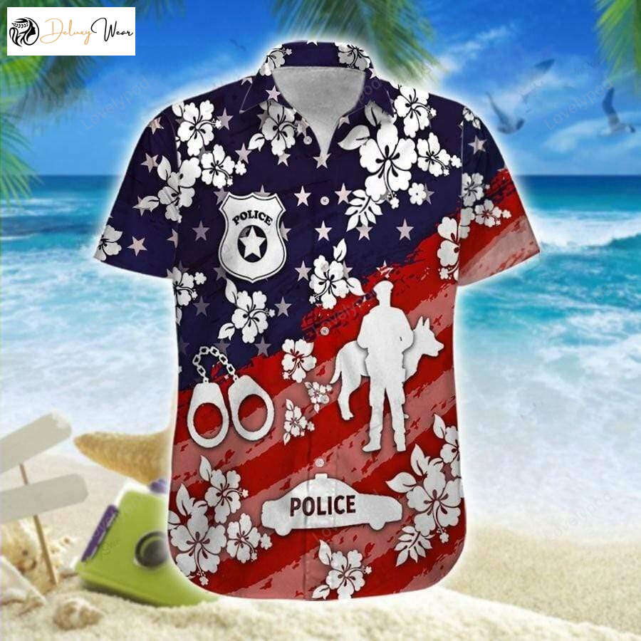 Hawaiian Aloha Shirt: Made in Hawaii Police Navy & Red – Authentic Style for Men