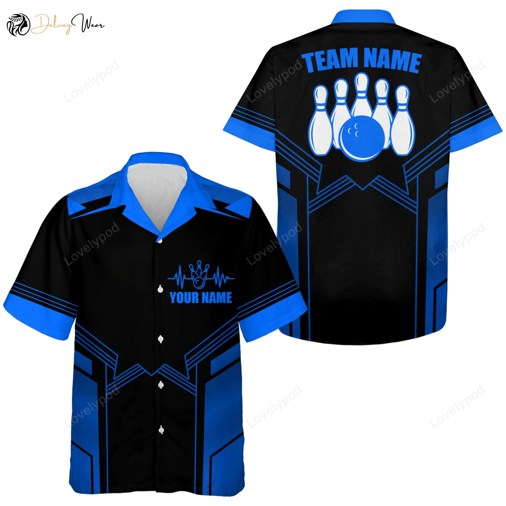 Custom Blue Hawaiian Bowling Shirt for Men – Stylish Men s Bowling Team Jersey