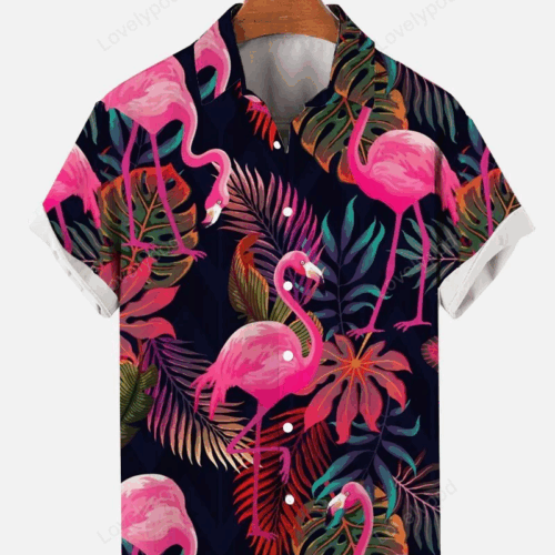 Hawaiian Flamingos: Casual Loose Men s Plus Size Short-Sleeved Shirt – Stylish & Comfortable