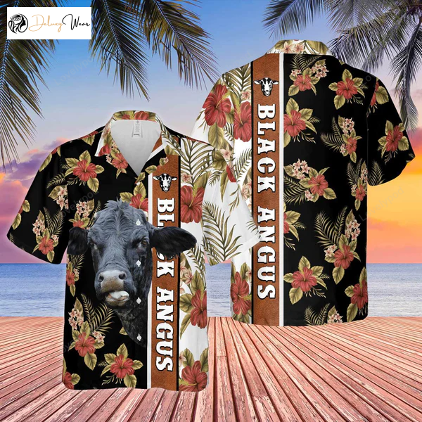Hibiscus Flowers Black Angus Cattle Brown Hawaiian Shirt – Perfect Summer Gift for Men & Women