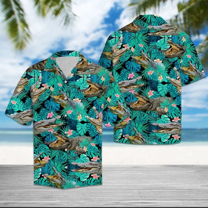 Hiding Crocodiles Tropical Palm Leaves Hawaiian Shirt – Perfect Summer Vacation Gift