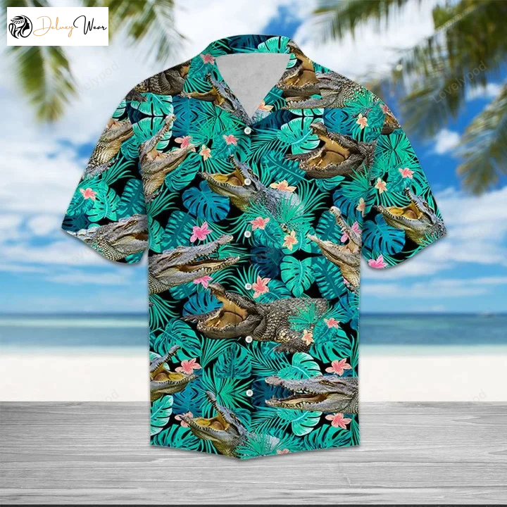 Hiding Crocodiles Tropical Palm Leaves Hawaiian Shirt – Perfect Summer Vacation Gift
