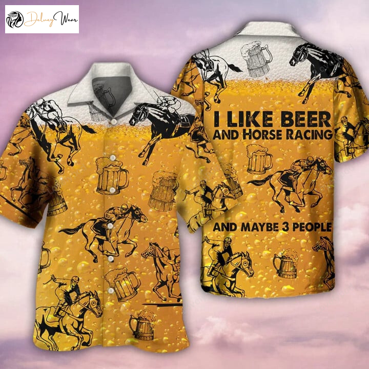 Horse Racing & Beer Hawaiian Shirt: Perfect Gift for Horse Lovers & Summer Beer Parties