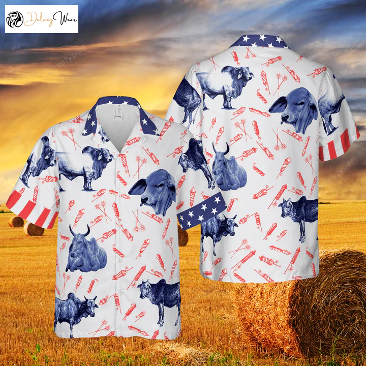 Fire Cracker Brahman Pattern Hawaiian Shirt – Independence Day 3D Print