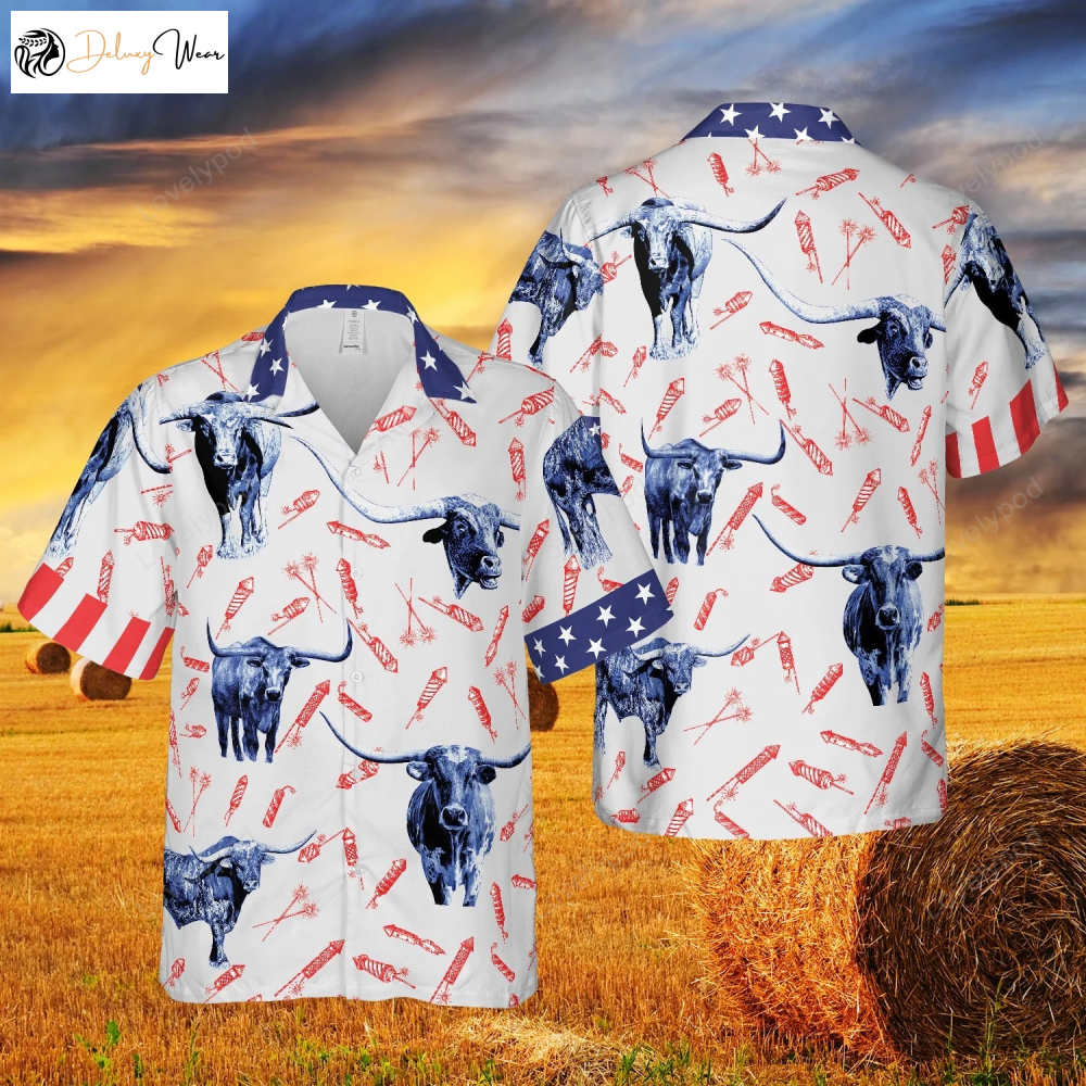 Fire Cracker Hawaiian Shirt: Independence Day TX-Longhorn Pattern 3D Printed