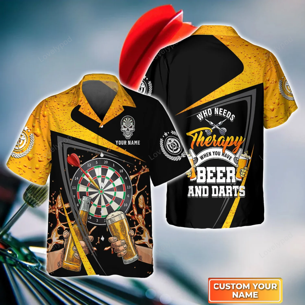 Customizable 3D Hawaiian Shirt: Beer Darts & Personalized Name – Perfect for Fun!