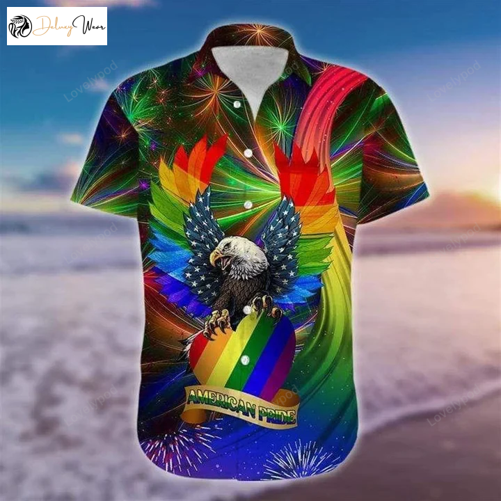 LGBT Aloha Hawaiian Shirts: American Pride Eagle USA Flag Rainbow – Colorful Summer Style
