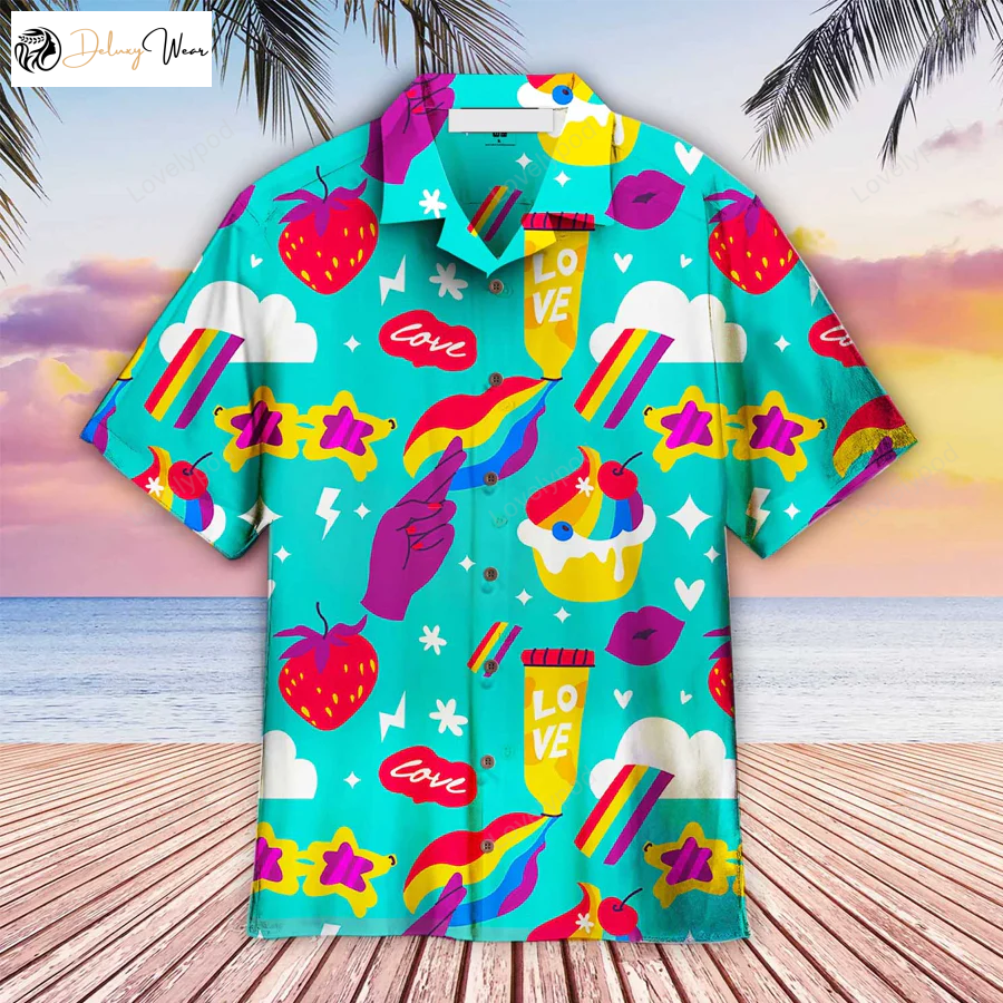 LGBT Aloha Hawaiian Shirt Gift for Men Dad Fathers: Blue Funny LGBTQ Summer Attire for Men & Women