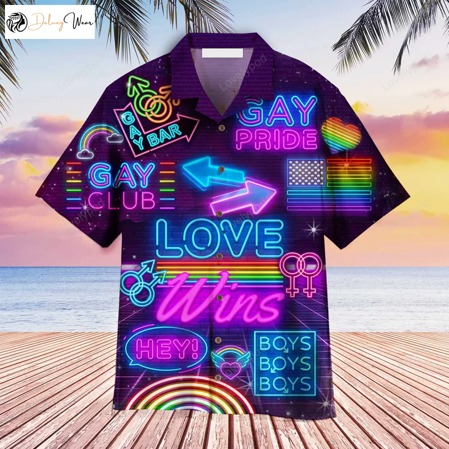 Love Wins Pride Month: Rainbow LGBT Aloha Hawaiian Shirt Gift for Men Dad Fathers for a Colorful Summer