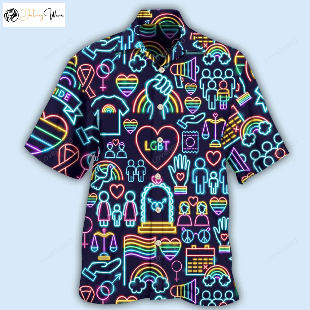 Neon Rainbow LGBT Pride Hawaiian Shirts: Vibrant LGBT Aloha Shirts for a Stylish Summer