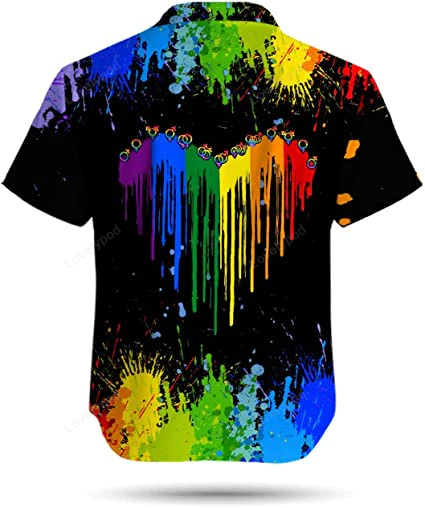 Summer-ready LGBT Custom Name Aloha Hawaiian Shirt Gift for Men Dad Fathers – Personalized Hand Rainbow Paint Colorful LGBT Hawaiian Shirt Gift for Men Dad Fathers