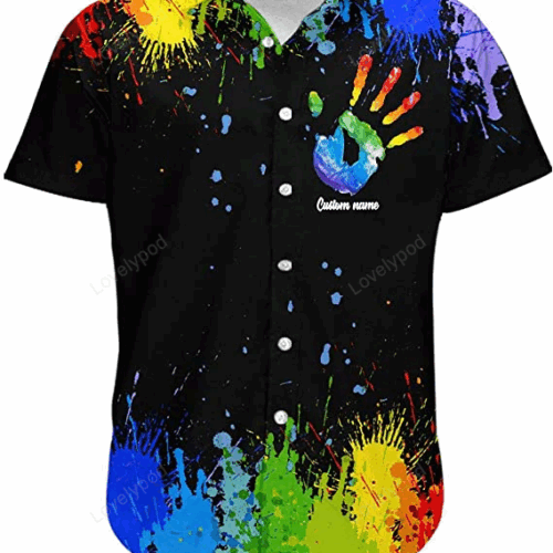 Summer-ready LGBT Custom Name Aloha Hawaiian Shirt Gift for Men Dad Fathers – Personalized Hand Rainbow Paint Colorful LGBT Hawaiian Shirt Gift for Men Dad Fathers