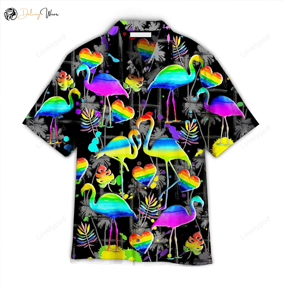 Colorful LGBT Flamingo Aloha Hawaiian Shirt Gift for Men Dad Fathers: Embrace Pride & Summer Vibes!