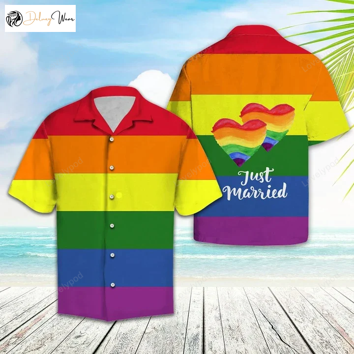 LGBT Love Is Love: Heart Shaped Just Married Hawaiian Shirt – Unique Themed Design