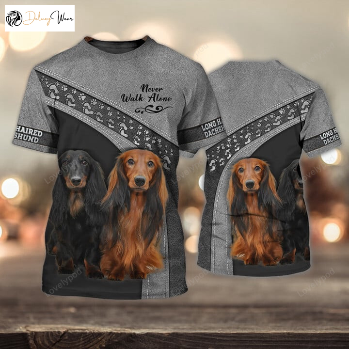 Long Haired Dachshund 3D Full Print Shirts & Hawaiian Hoodies – Never Walk Alone