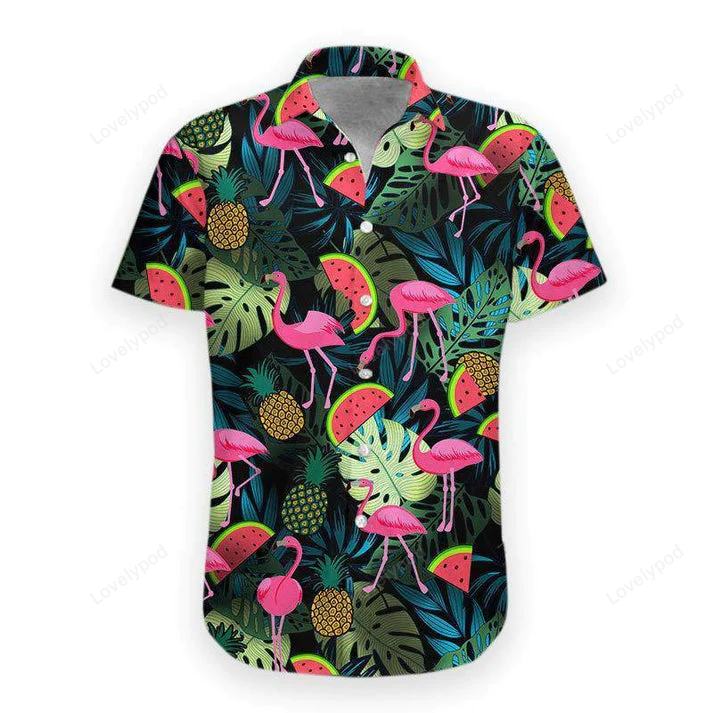 Flamingo Hawaii Shirt for Men – 3D Aloha Beach Short Sleeve Hawaiian Shirts Lovelypod