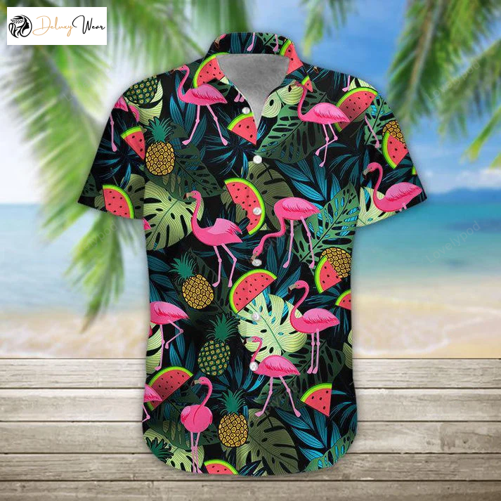 Flamingo Hawaii Shirt for Men – 3D Aloha Beach Short Sleeve Hawaiian Shirts Lovelypod