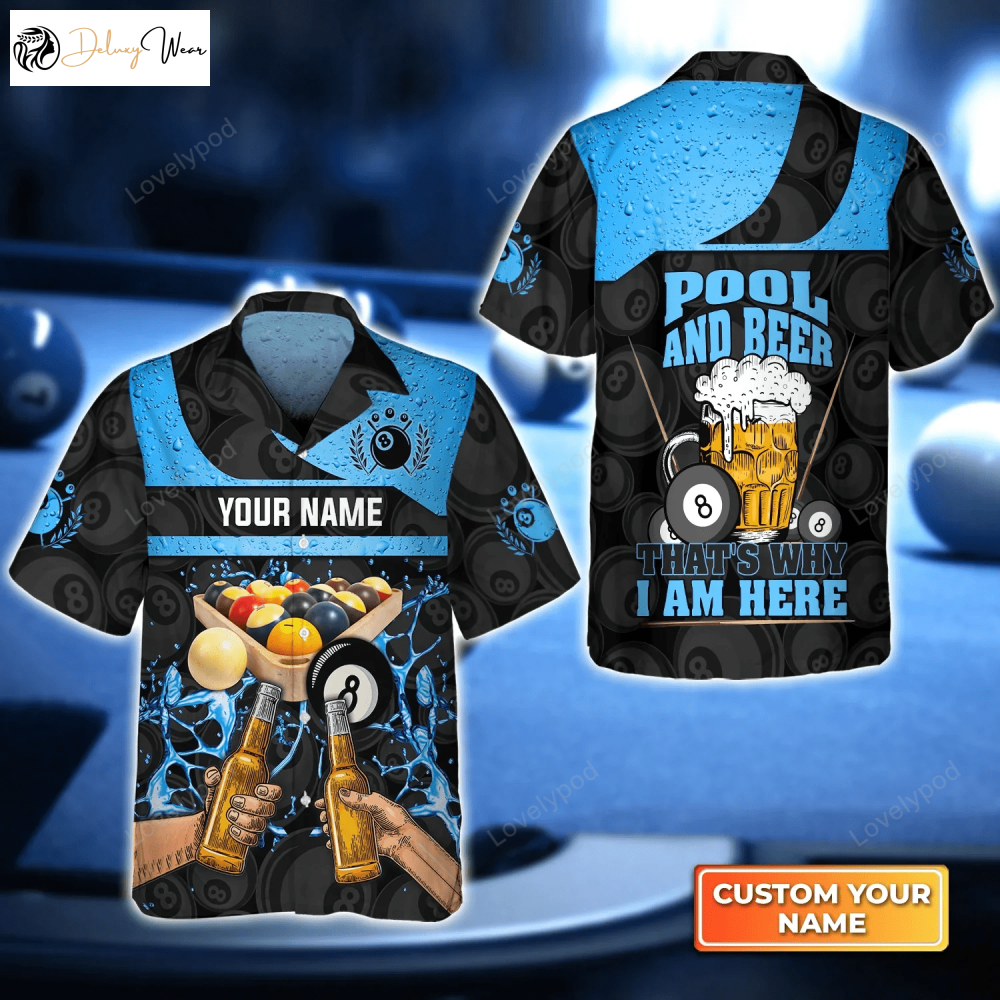 Stylish Blue Ver Eight-Ball Pool & Beer 3D Hawaiian Shirt Gift for Men Dad Father – Perfect Gift for Billiard Players & Team Uniform