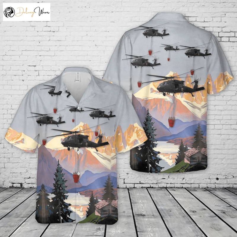 Shop Massachusetts Army National Guard Blackhawk Helicopter Hawaiian Shirt for Forest Fire Enthusiasts