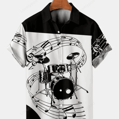 Men s Drum Kit Music Hawaiian Short Sleeve Shirts – Vibrant Prints for Music Lovers