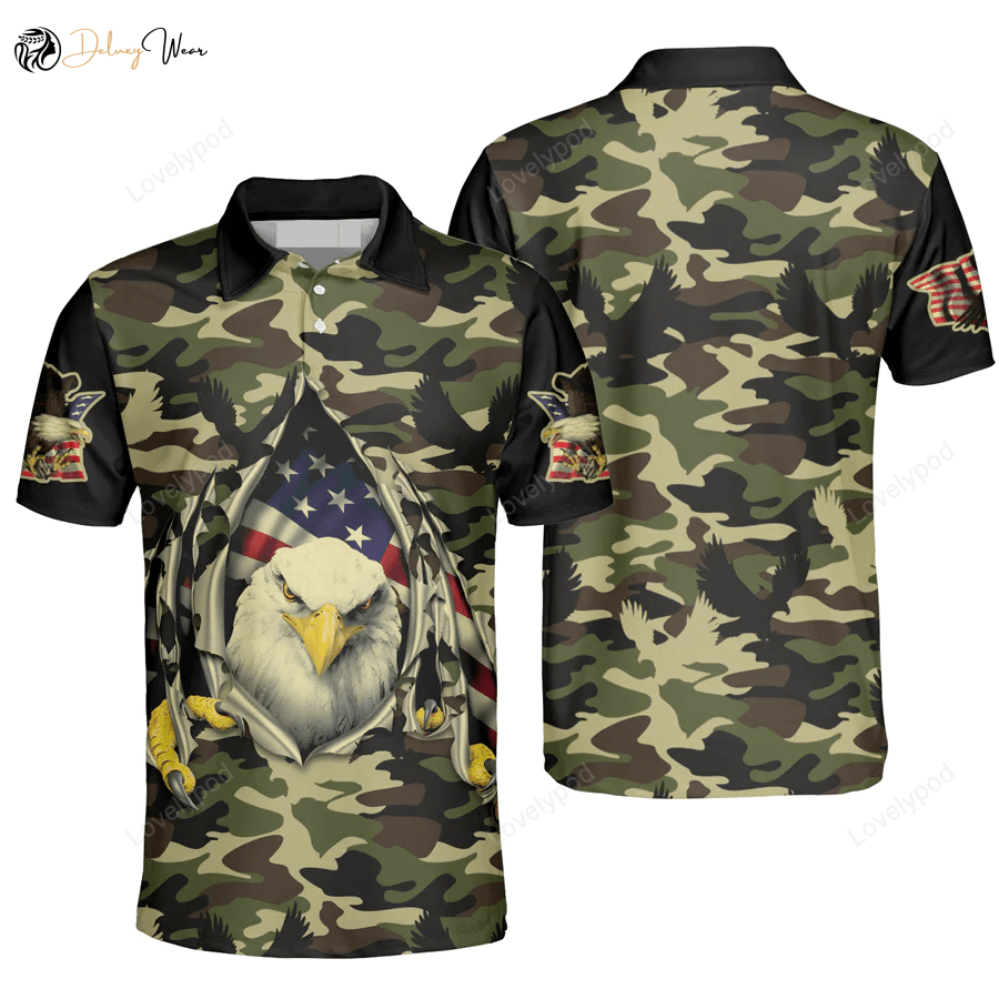Stylish Men s Eagle Camo Hawaiian AOP Polo Shirt For Men Sport Gift – Trendy and Comfortable