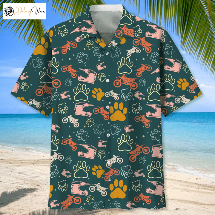 Motocross & Dog Hawaiian Shirt: Summer Beach Shirts for Men