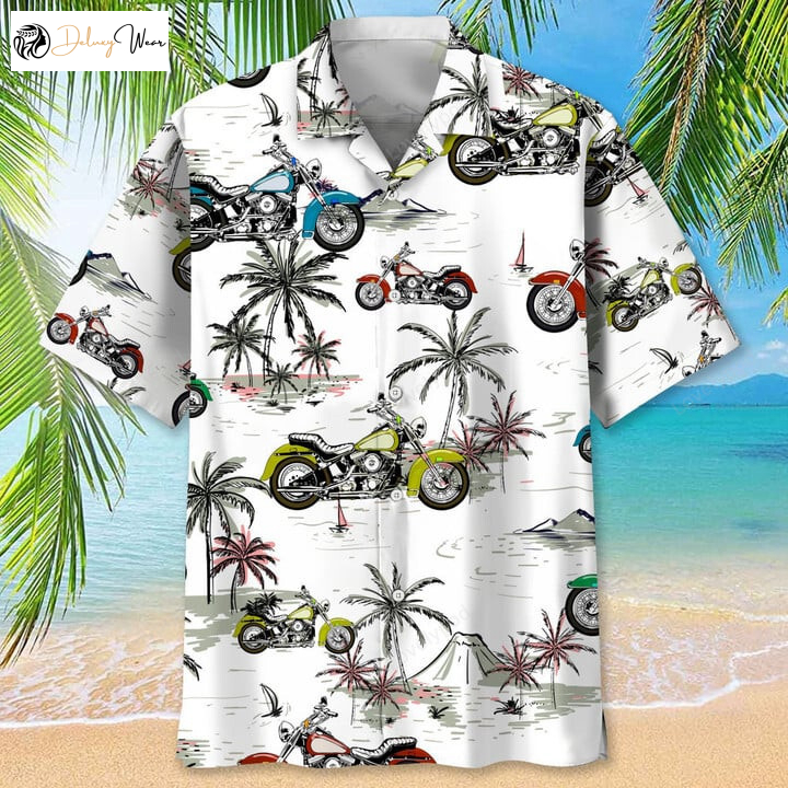 Men s Motocross Green Tropical Hawaiian Shirt – Short Sleeve Summer Vacation Beachwear
