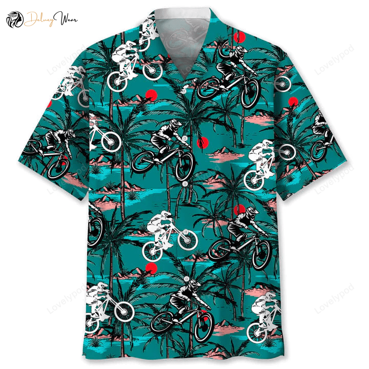 Vintage Hawaiian Shirt for Men: Mountain Bike Style Short Sleeve Beach Shirts