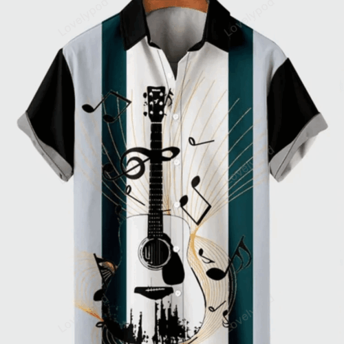 Music Element Fashion Print Short-Sleeved Hawaiian Shirt for Men & Women – Trendy & Vibrant Summer Style
