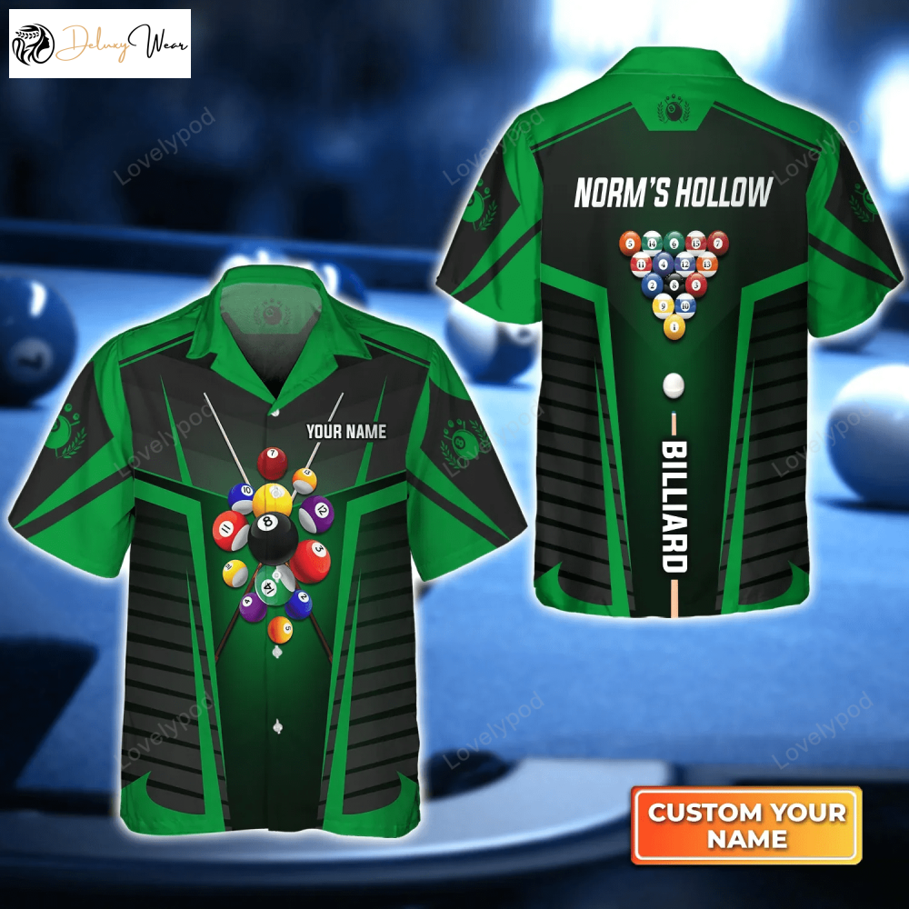 Norm s Hollow Team Green Billiard Balls 3D Hawaiian Shirt – Perfect Billiard Team Uniform & Gift