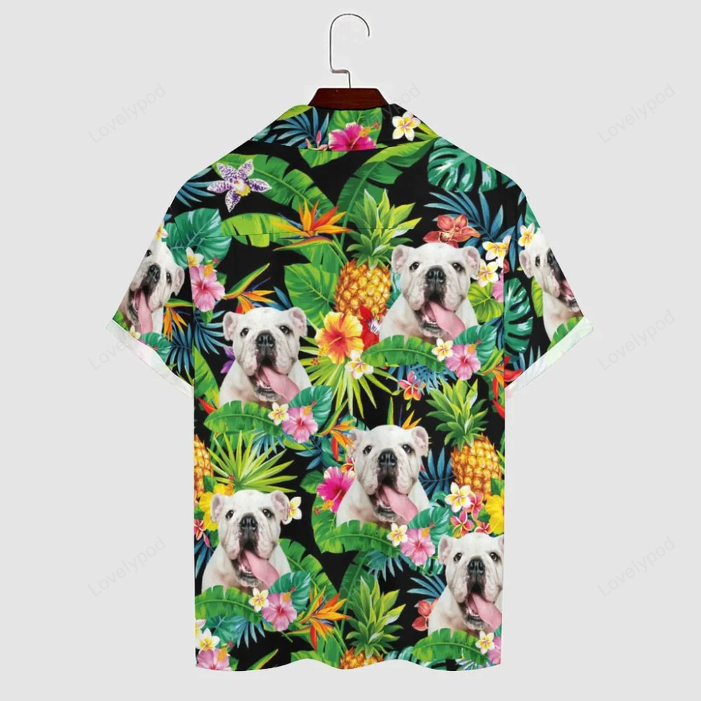 Custom Cuban Collar Shirt: Personalize Hawaiian Shirt with Dog Face Pineapple Leaves for Husband Boyfriend