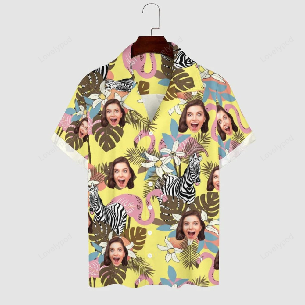 Custom Cuban Collar Shirt: Design Your Own Hawaiian Shirt for Husband Boyfriend – Vibrant Yellow Zebra Face Pattern