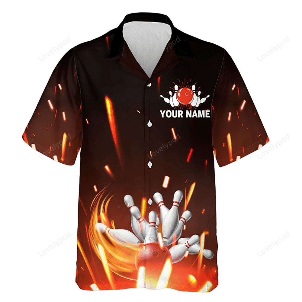Custom Hawaiian Bowling Shirt: Flame Design Short Sleeve Team Bowlers Jersey