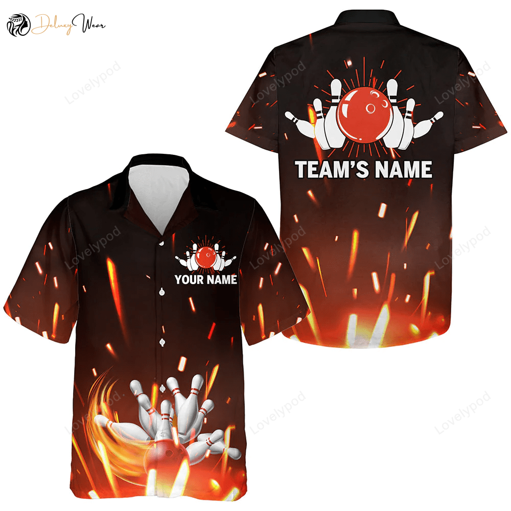Custom Hawaiian Bowling Shirt: Flame Design Short Sleeve Team Bowlers Jersey