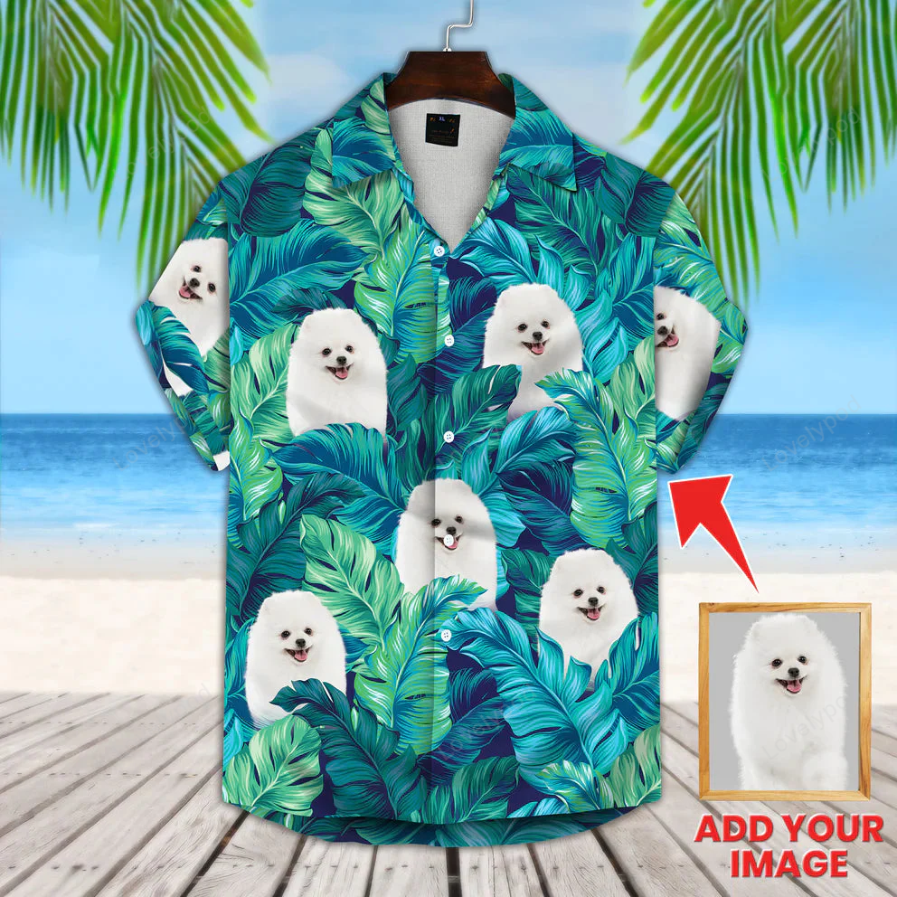 Floral Summer Hawaiian Shirt with Personalized Photo Dog – Palm Tree Pattern Short-Sleeve Design