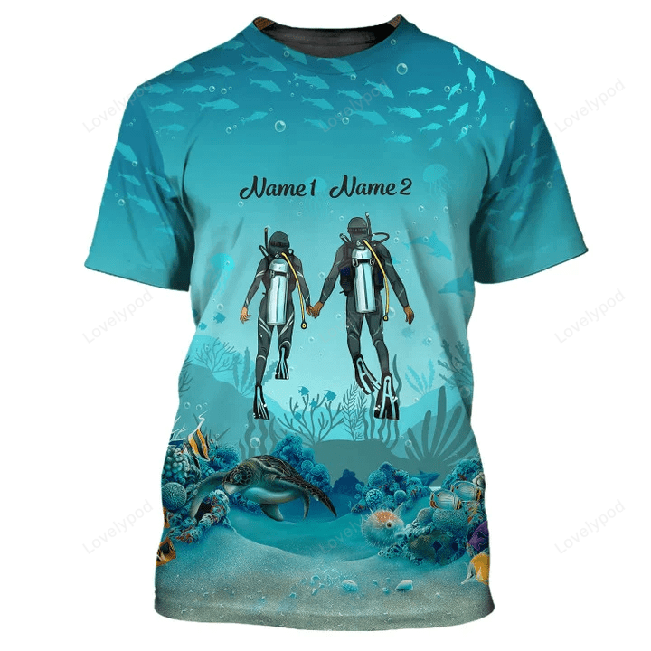 Custom Scuba Diving Couple 3D Printed Shirt Hoodie Hawaiian – Dive in Style!