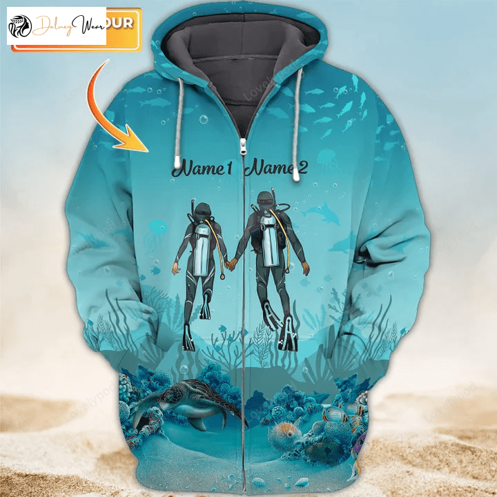 Custom Scuba Diving Couple 3D Printed Shirt Hoodie Hawaiian – Dive in Style!