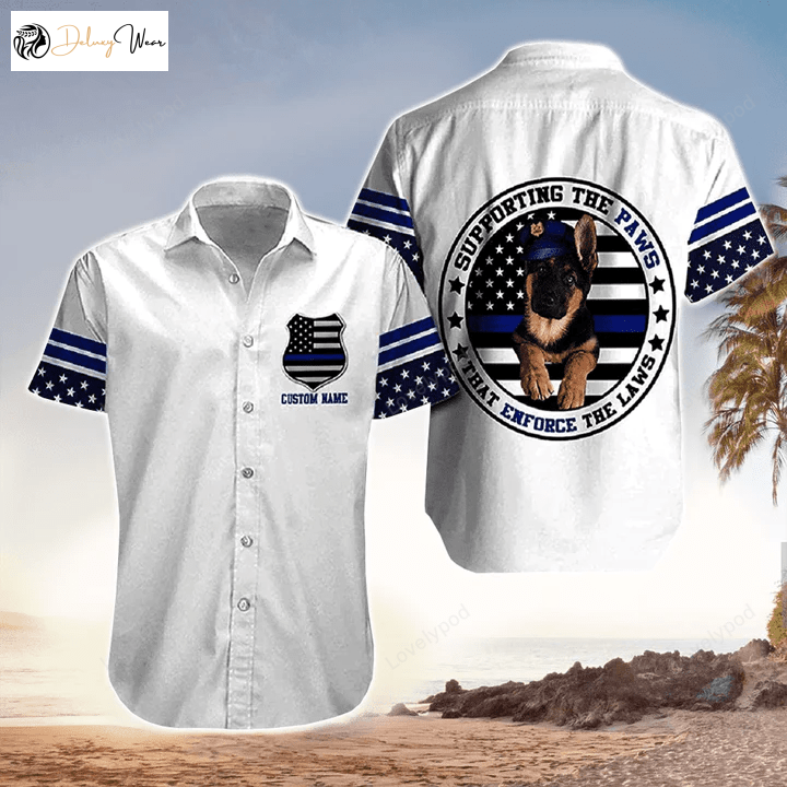 Customized German Shepherd Hawaiian Shirt: Support the Paws Police with Puppy Design