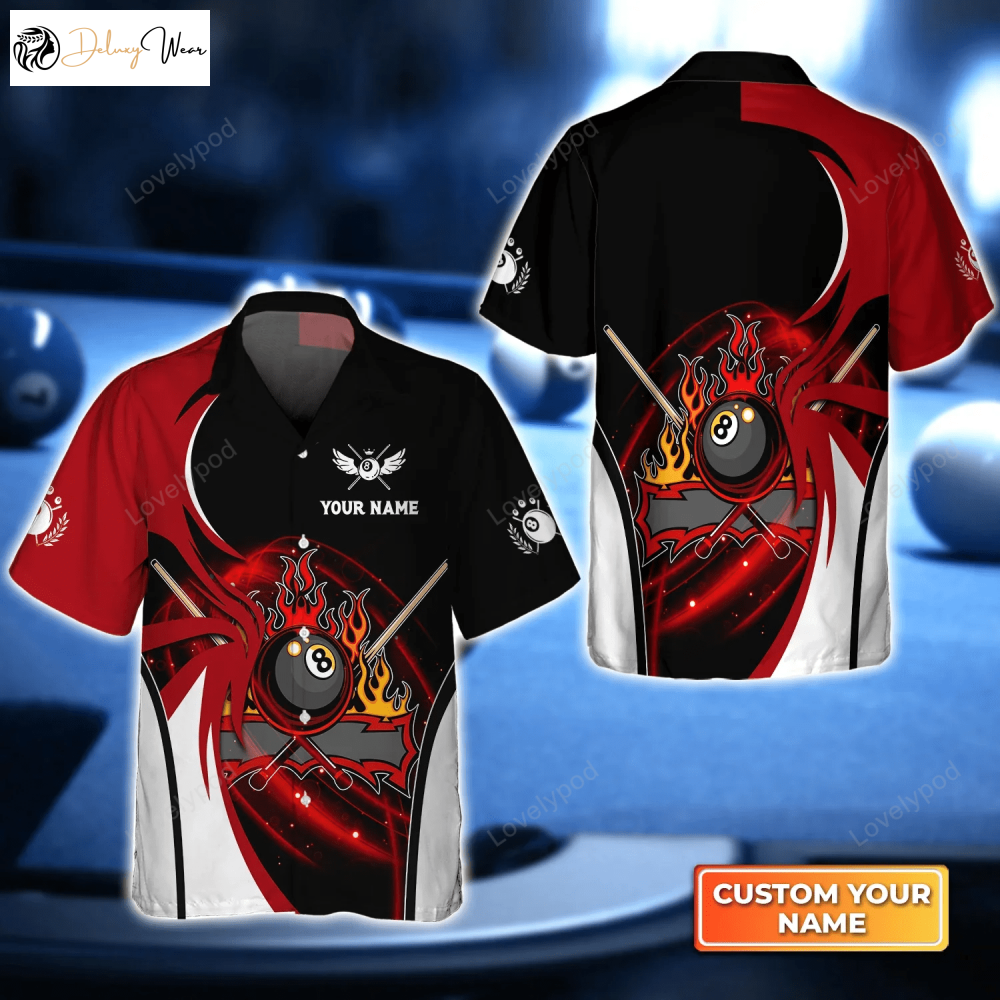 Red & White 3D Hawaiian Billiard Shirt: Perfect Gift for Pool 8 Ball Players