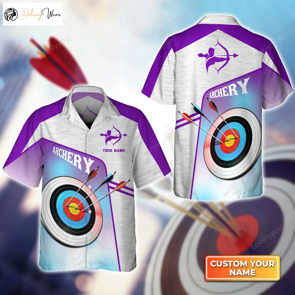 Customizable Purple Watercolor Archery Target Board 3D Hawaiian Shirt – Perfect Gift for Archer Sport Lovers
